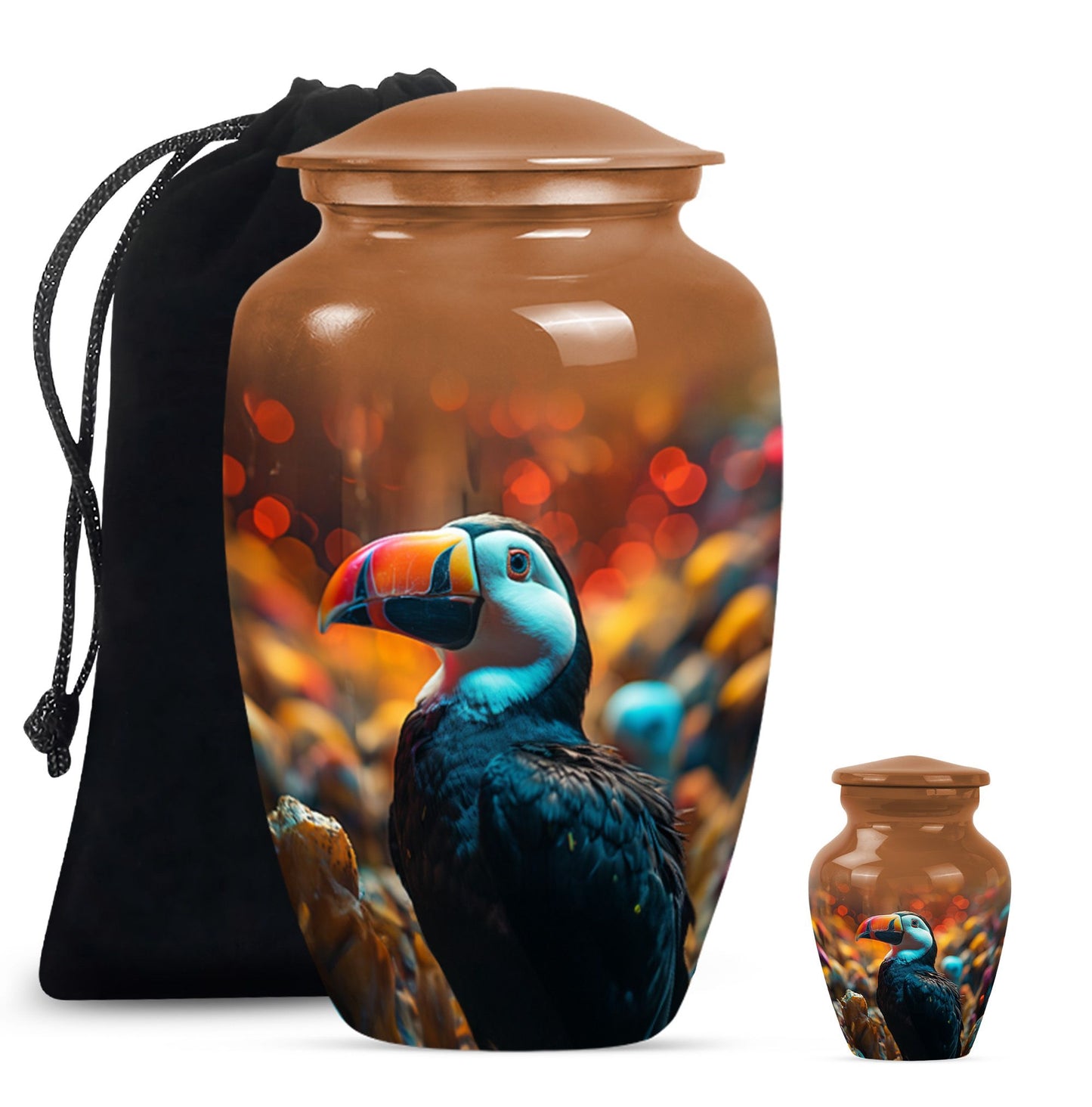 Toucans urn, 10-inch classic aluminium funeral urn