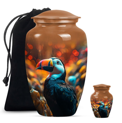 Toucans urn, 10-inch classic aluminium funeral urn