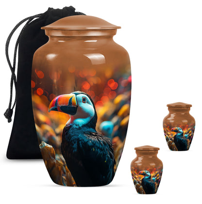Toucans urn, 10-inch classic aluminium funeral urn