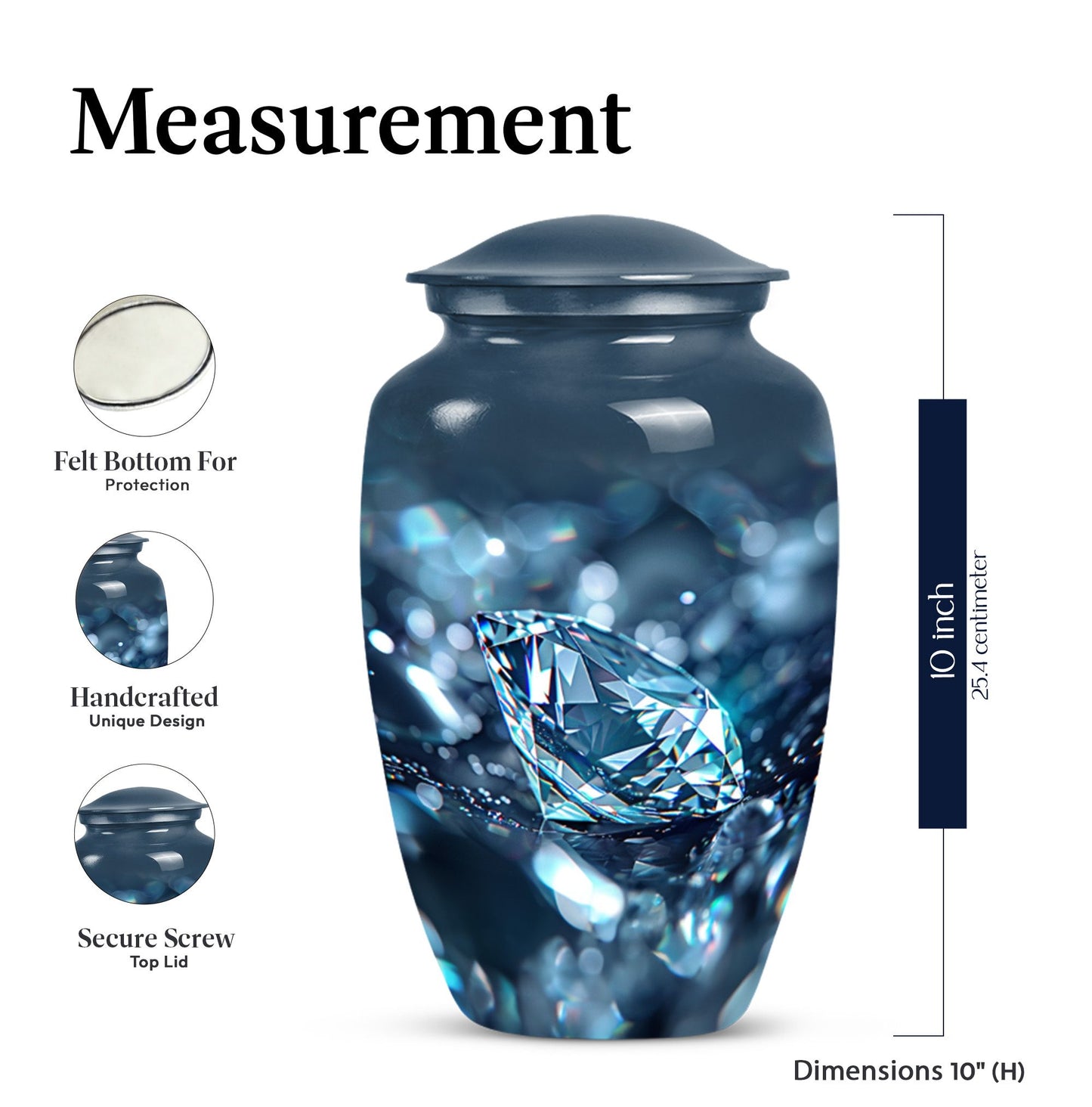 Diamond urn, large classic personalized burial urn.