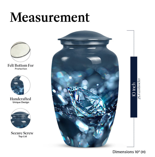 Diamond urn, large classic personalized burial urn.
