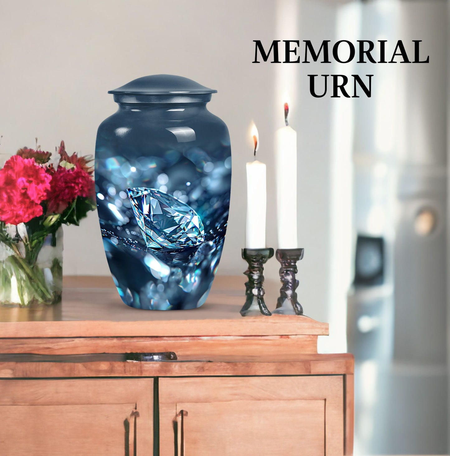 Diamond urn, large classic personalized burial urn.