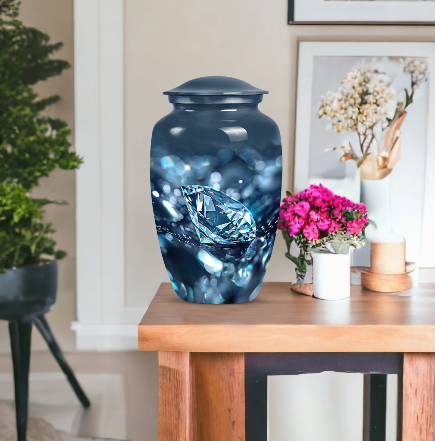 Diamond urn, large classic personalized burial urn.