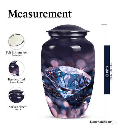 Classic diamond urn, 10-inch large cremation memorial urn.