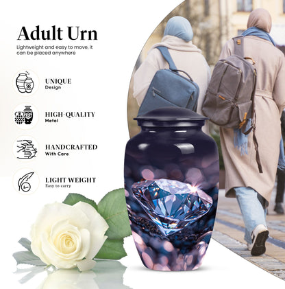Classic diamond urn, 10-inch large cremation memorial urn.