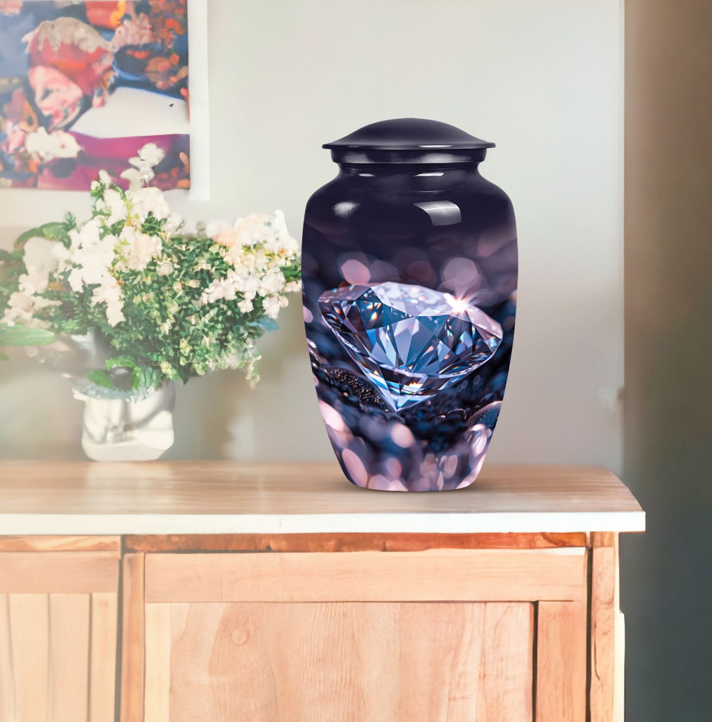 Classic diamond urn, 10-inch large cremation memorial urn.