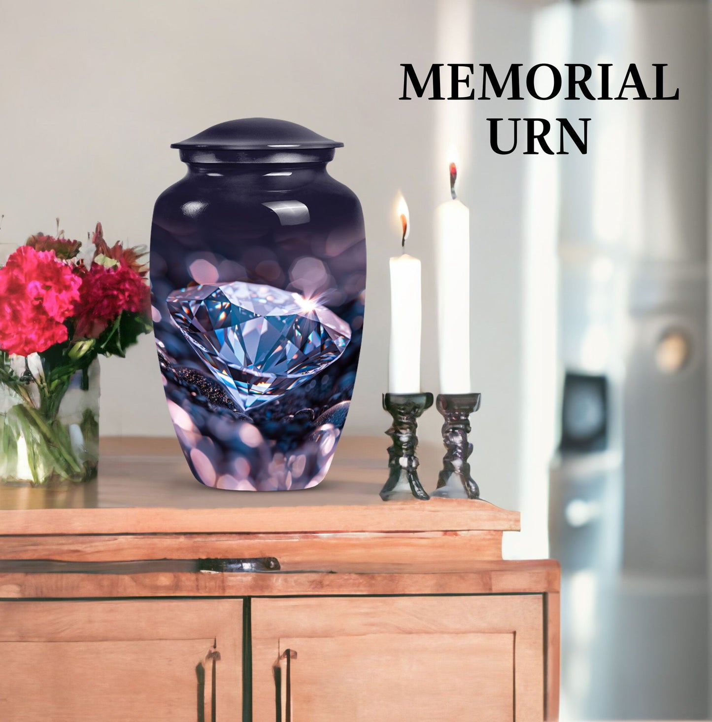 Classic diamond urn, 10-inch large cremation memorial urn.