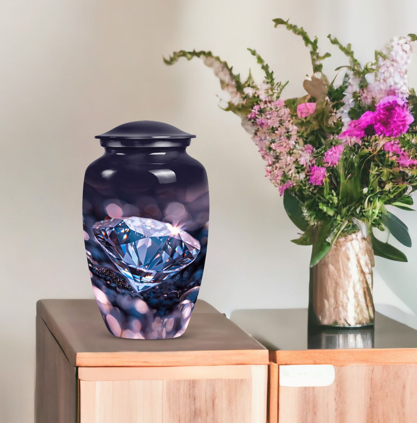 Classic diamond urn, 10-inch large cremation memorial urn.