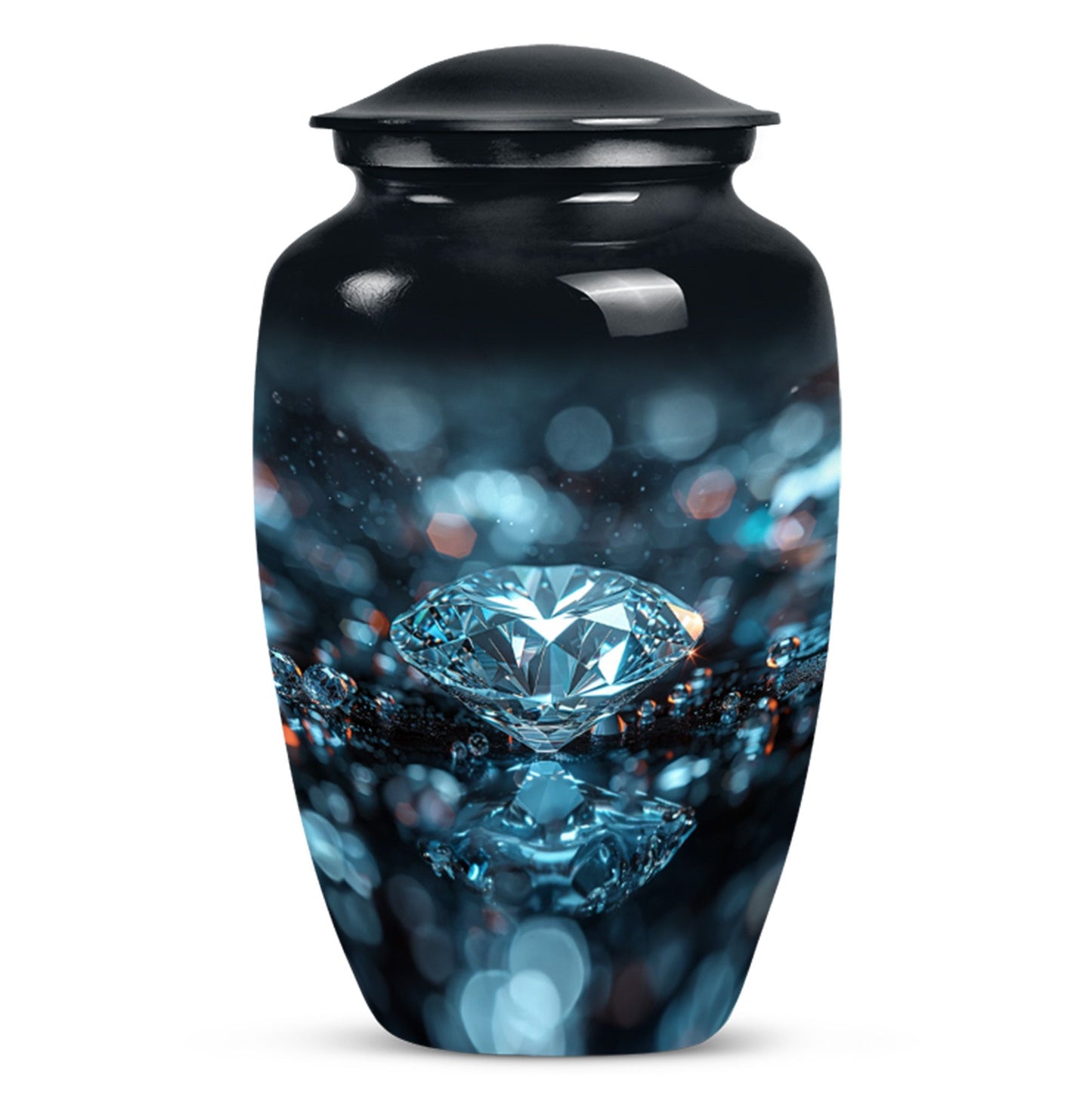 10-inch classic diamond aluminum urn for cremation ashes.