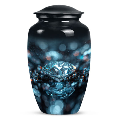 10-inch classic diamond aluminum urn for cremation ashes.