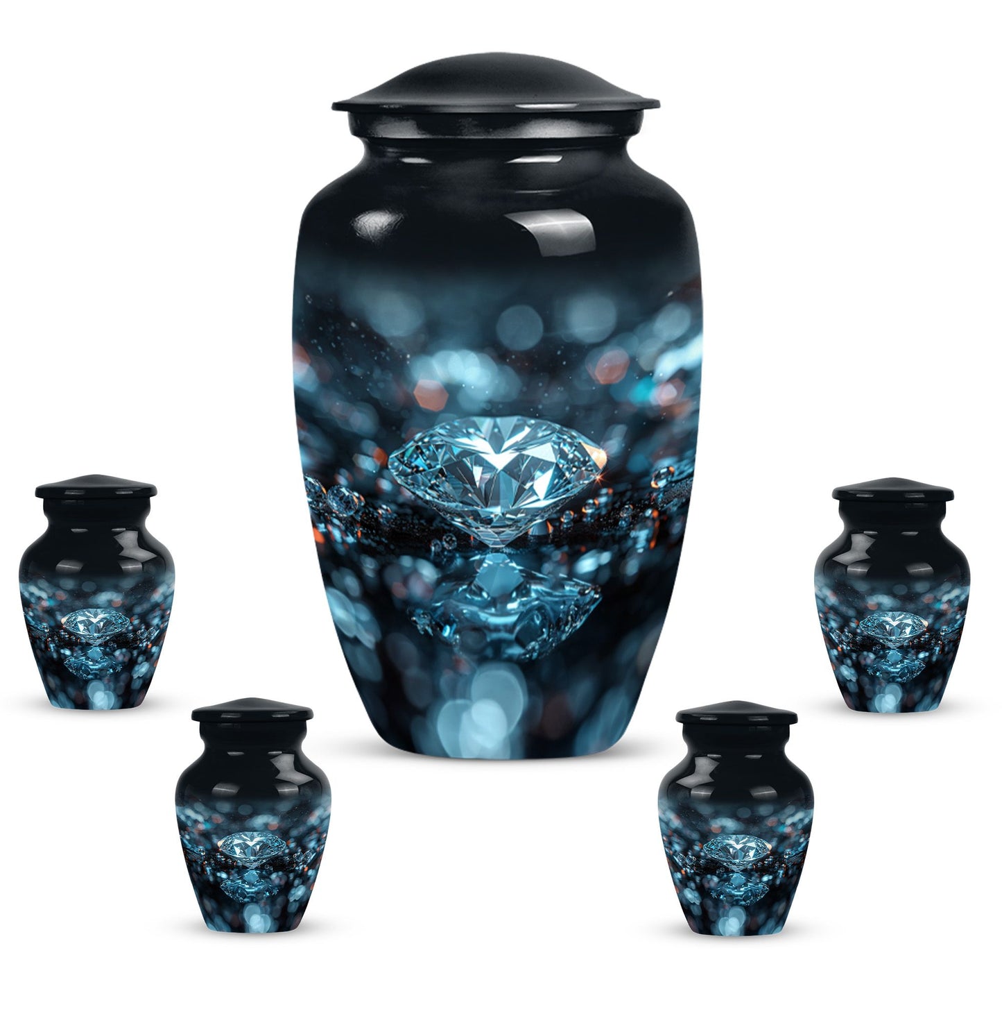 10-inch classic diamond aluminum urn for cremation ashes.