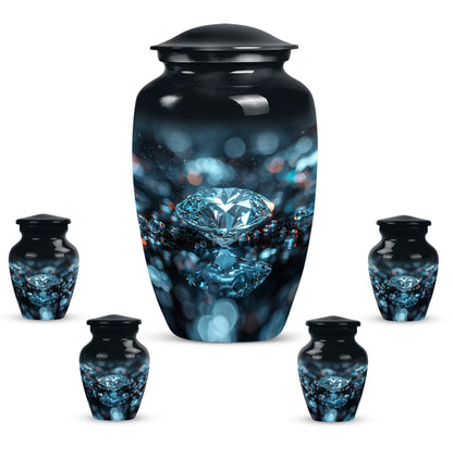 10-inch classic diamond aluminum urn for cremation ashes.