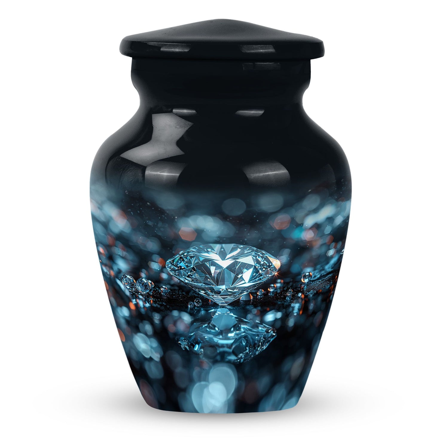 10-inch classic diamond aluminum urn for cremation ashes.