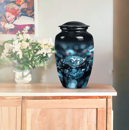 10-inch classic diamond aluminum urn for cremation ashes.