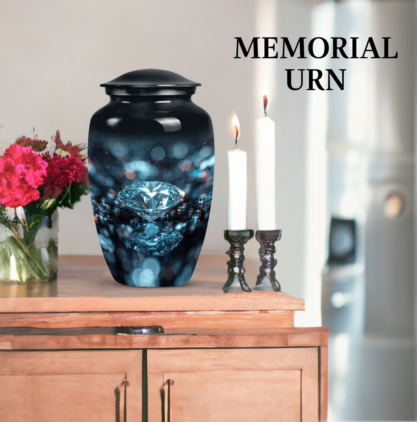 10-inch classic diamond aluminum urn for cremation ashes.