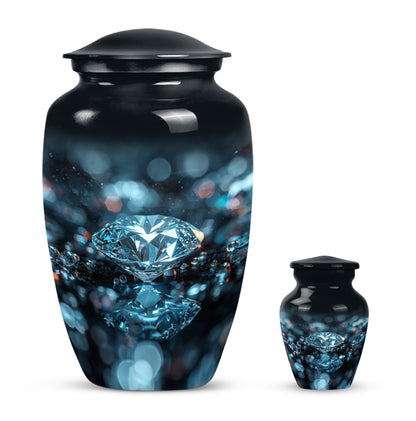 10-inch classic diamond aluminum urn for cremation ashes.