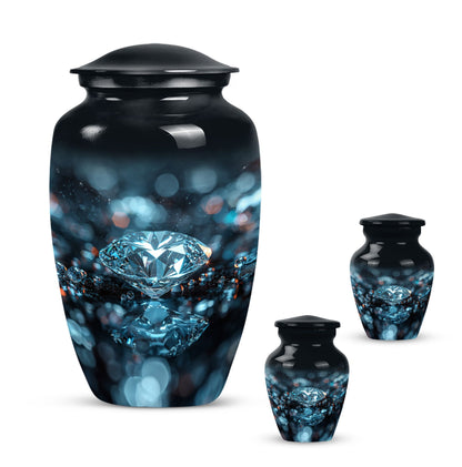 10-inch classic diamond aluminum urn for cremation ashes.