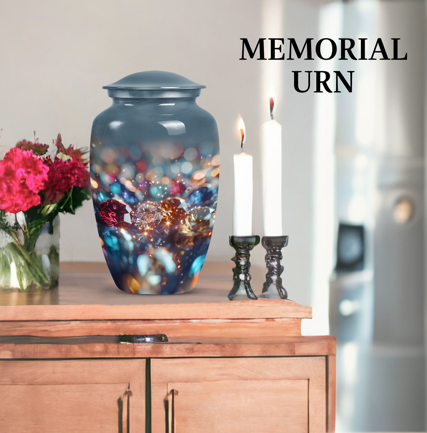 Classic diamond urn for human ashes large cremation urn