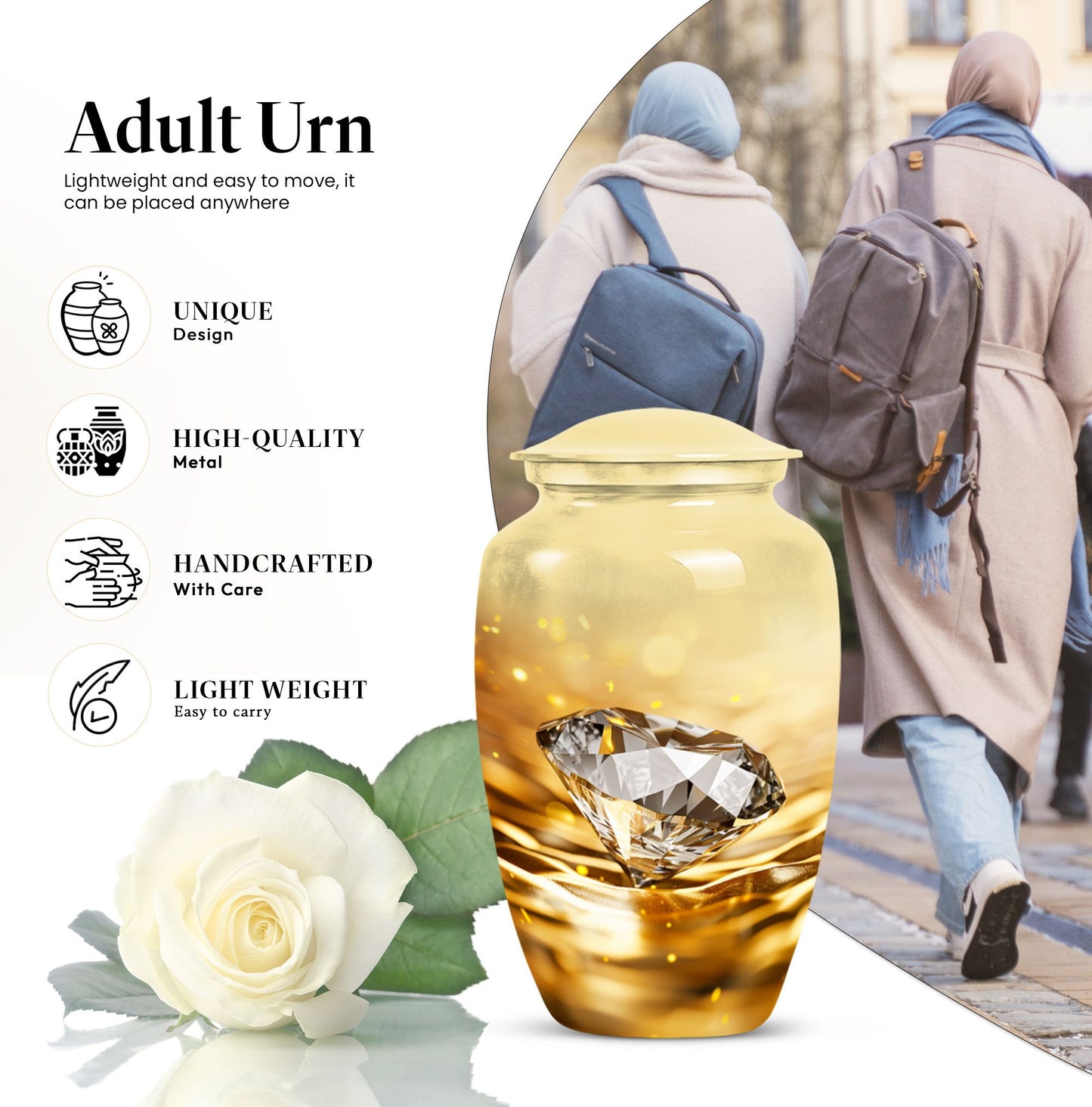diamond urn in abstract theme for cremation ashes