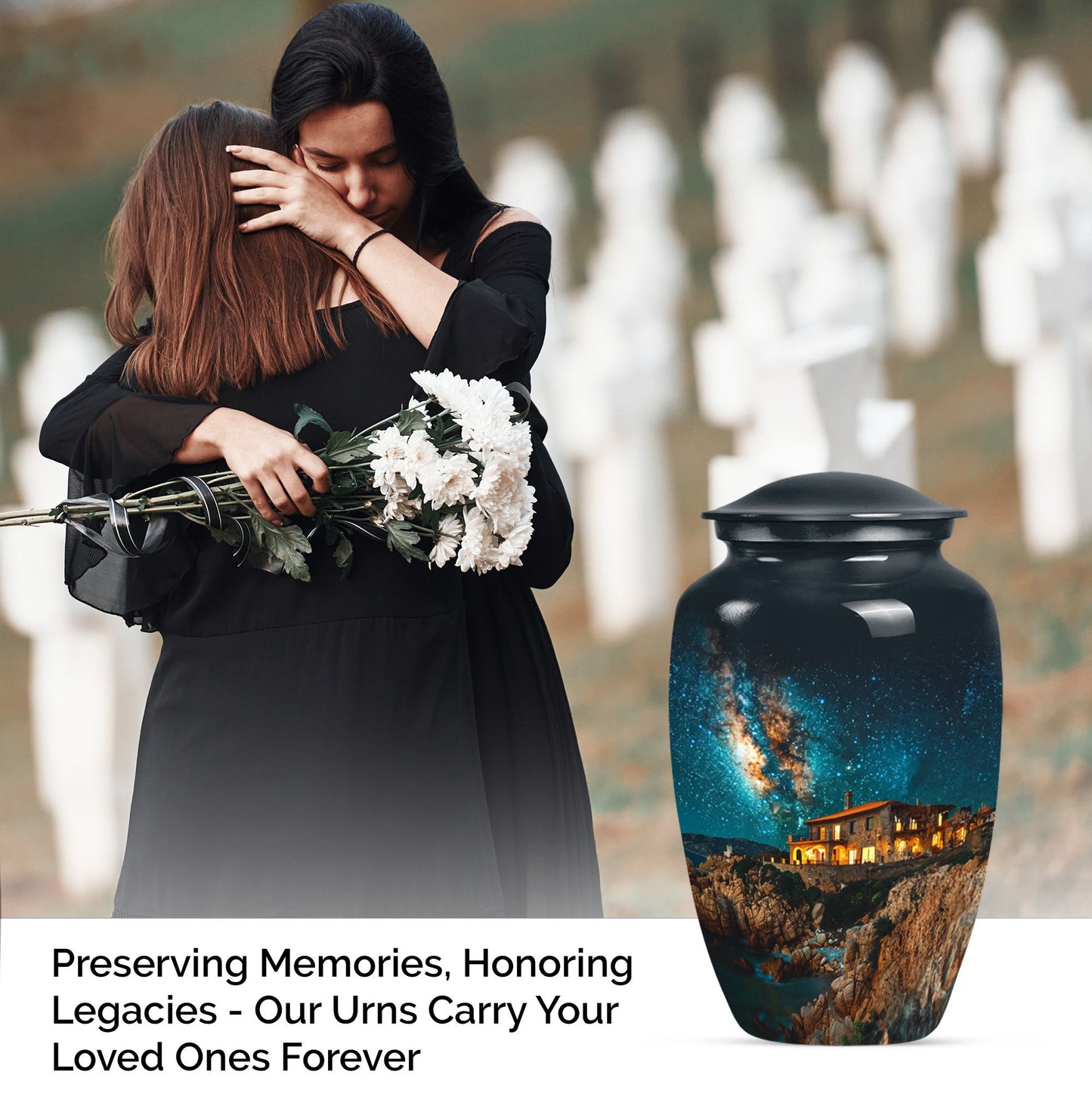 Classic Galaxy Urn made of aluminium suitable as memorial.
