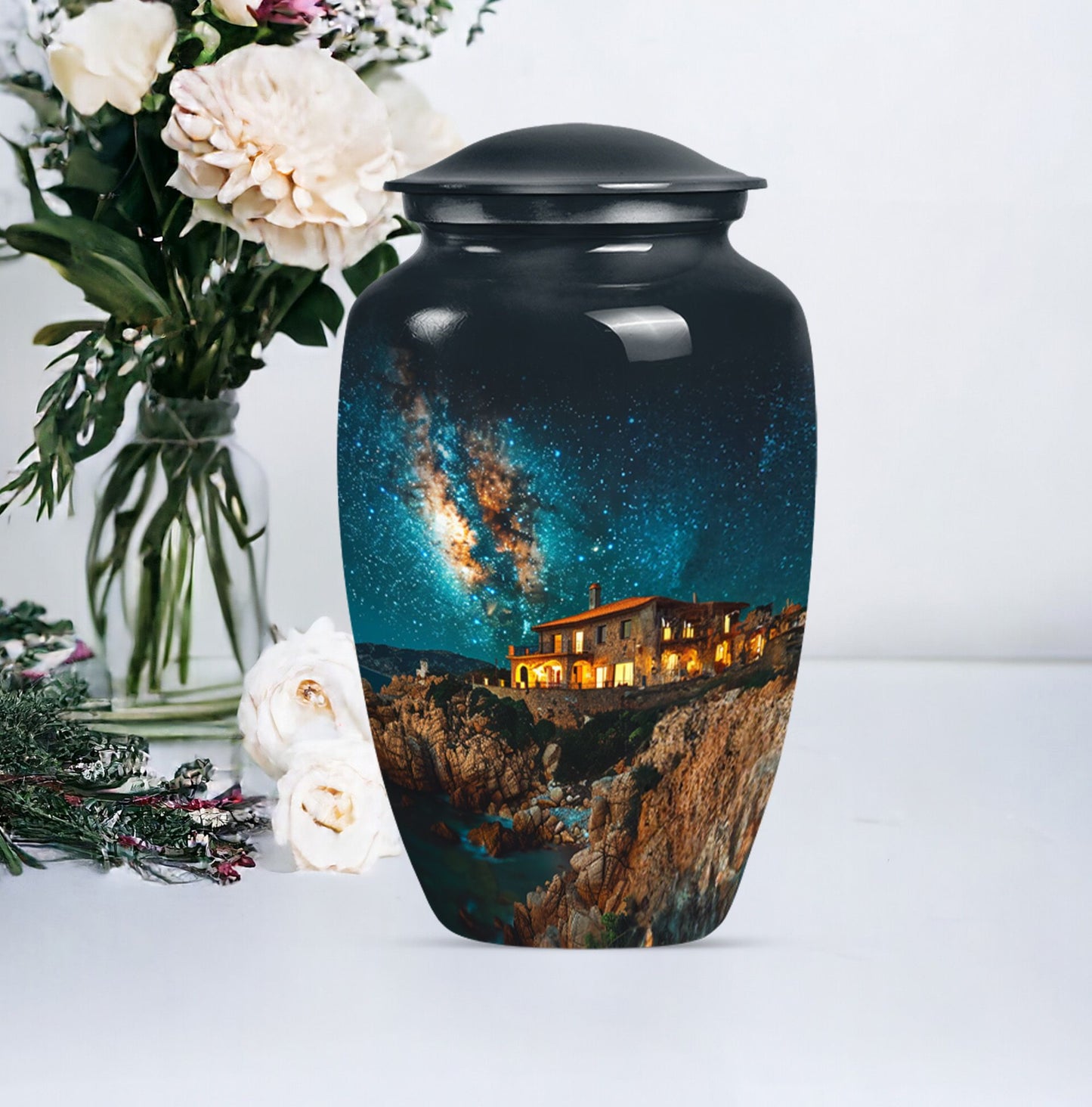 Classic Galaxy Urn made of aluminium suitable as memorial.