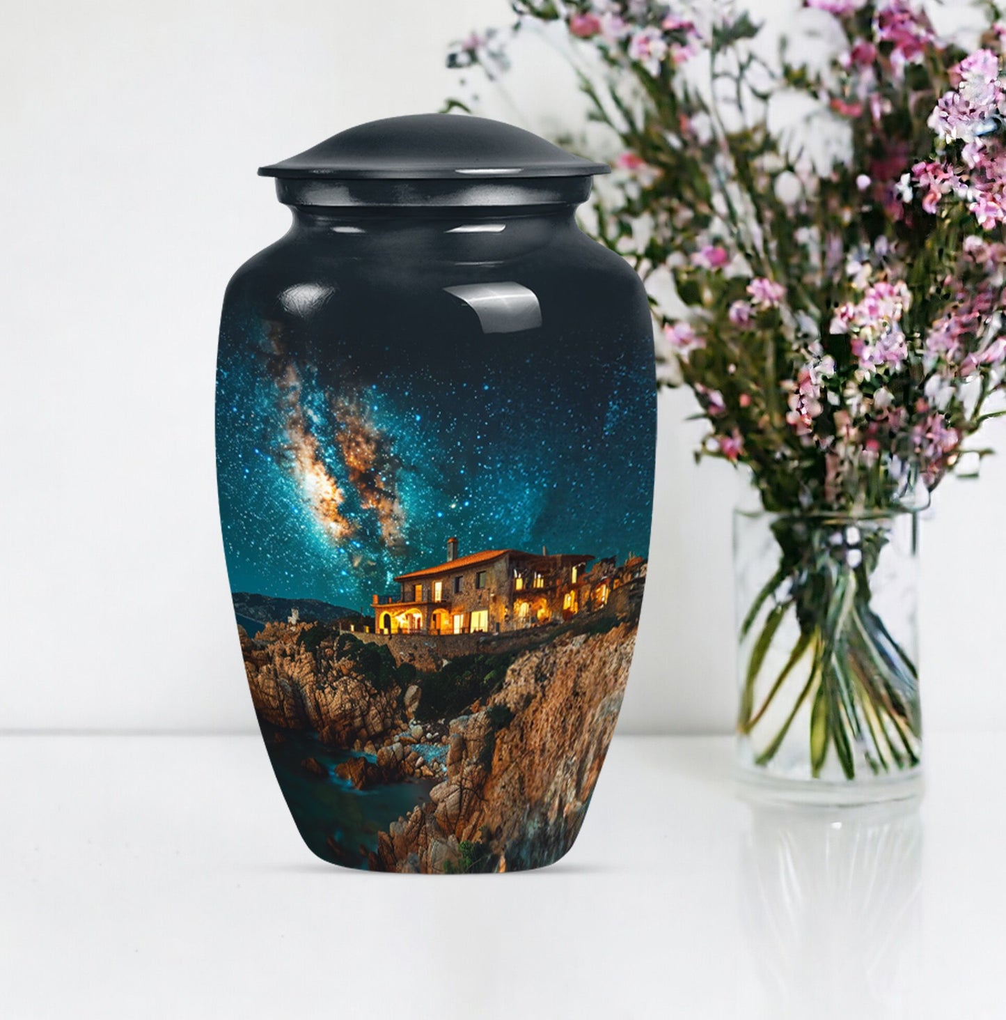 Classic Galaxy Urn made of aluminium suitable as memorial.