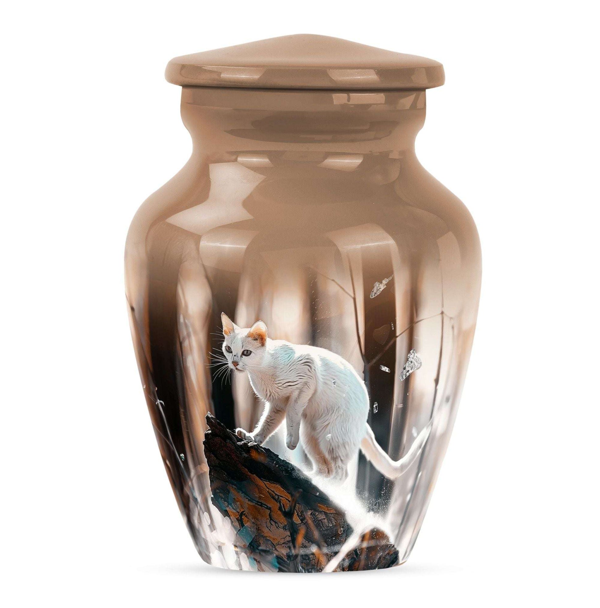White Cat Ashes Urn For Cremation - Memorial Urns For Cat Lovers