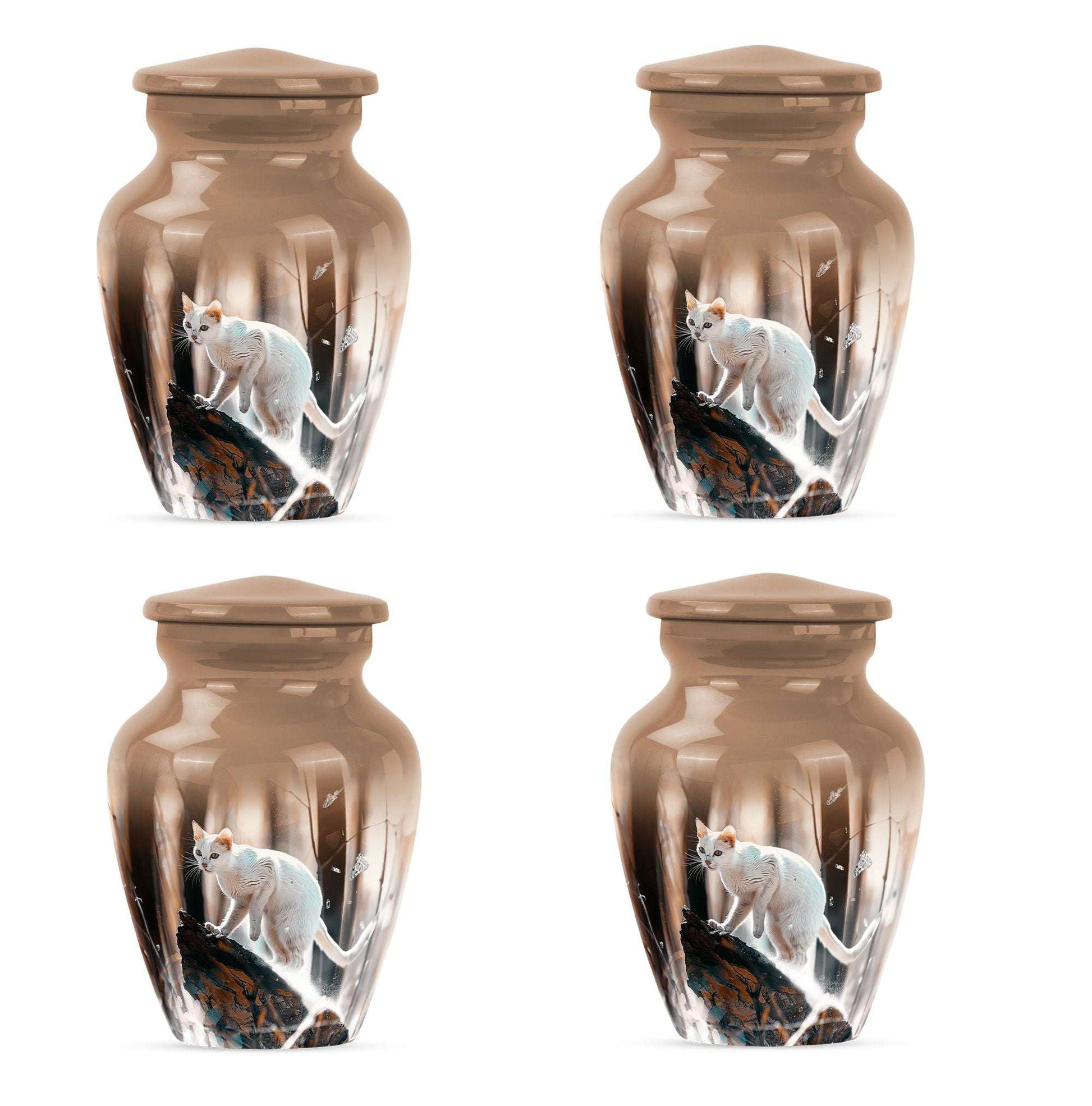 White Cat Ashes Urn For Cremation - Memorial Urns For Cat Lovers