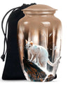 White Cat Ashes Urn For Cremation - Memorial Urns For Cat Lovers
