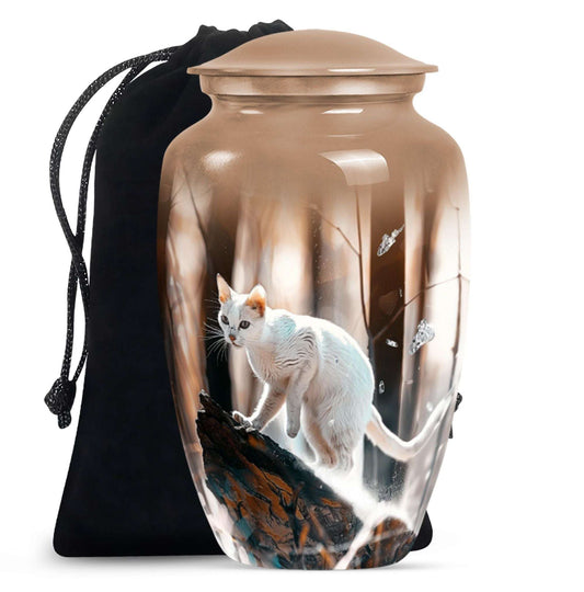White Cat Ashes Urn For Cremation - Memorial Urns For Cat Lovers