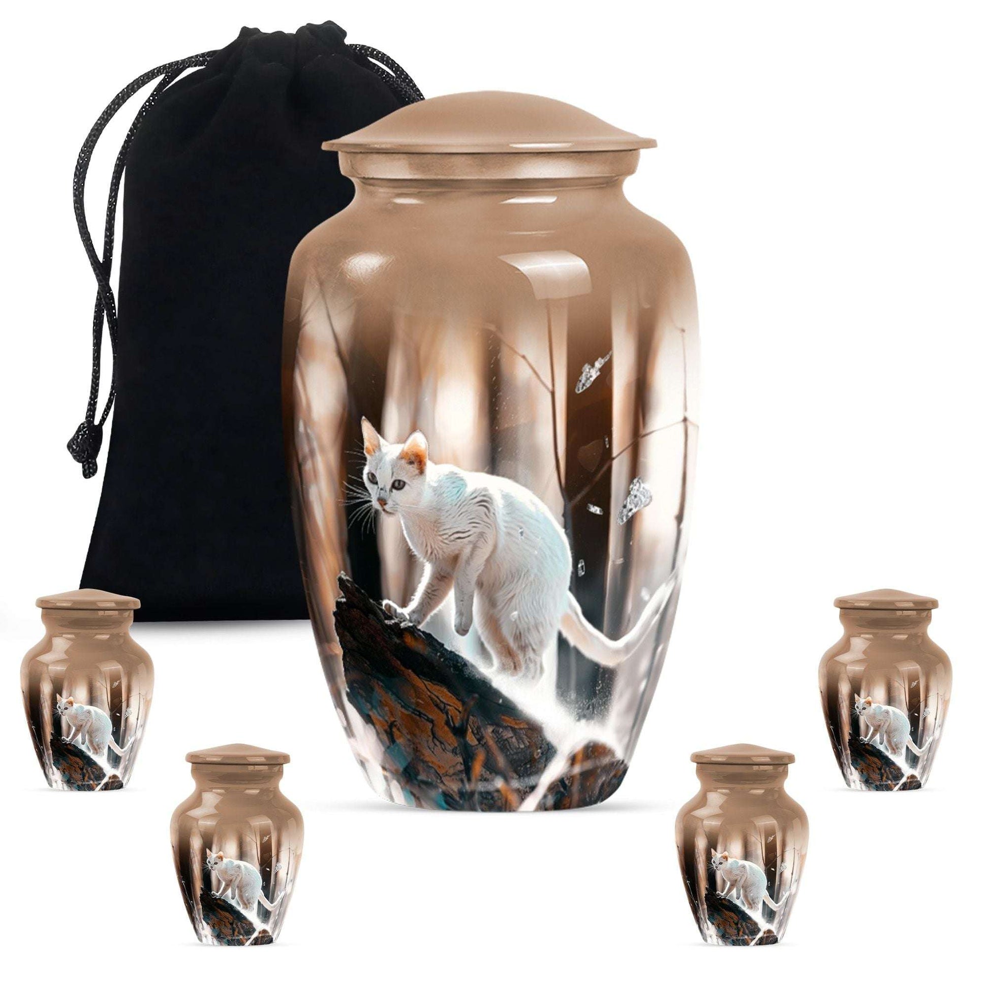White Cat Ashes Urn For Cremation - Memorial Urns For Cat Lovers