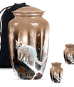 White Cat Ashes Urn For Cremation - Memorial Urns For Cat Lovers