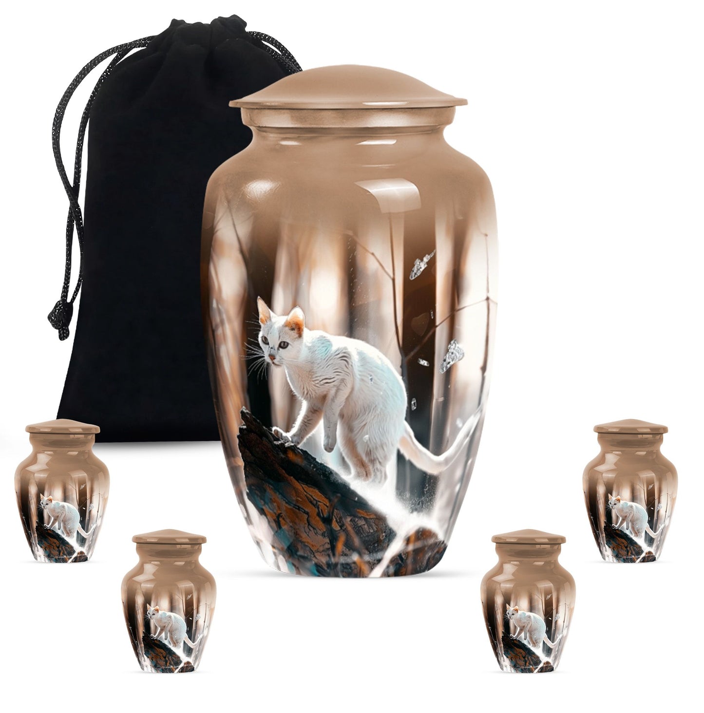 Classic 10 Inch white cat cremation urn for human ashes.