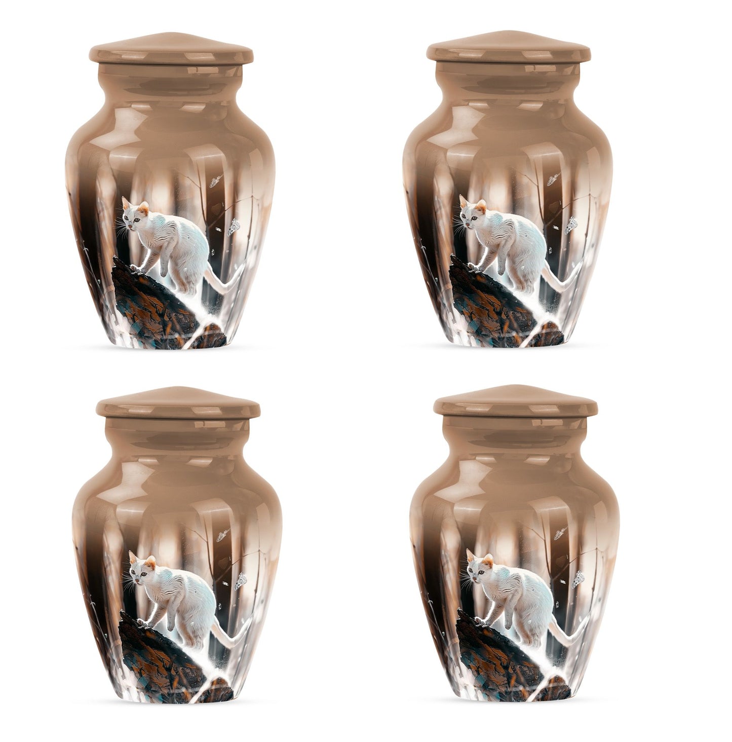 Classic 10 Inch white cat cremation urn for human ashes.