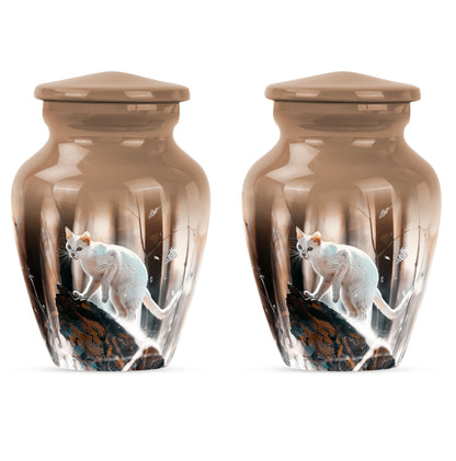 Classic 10 Inch white cat cremation urn for human ashes.