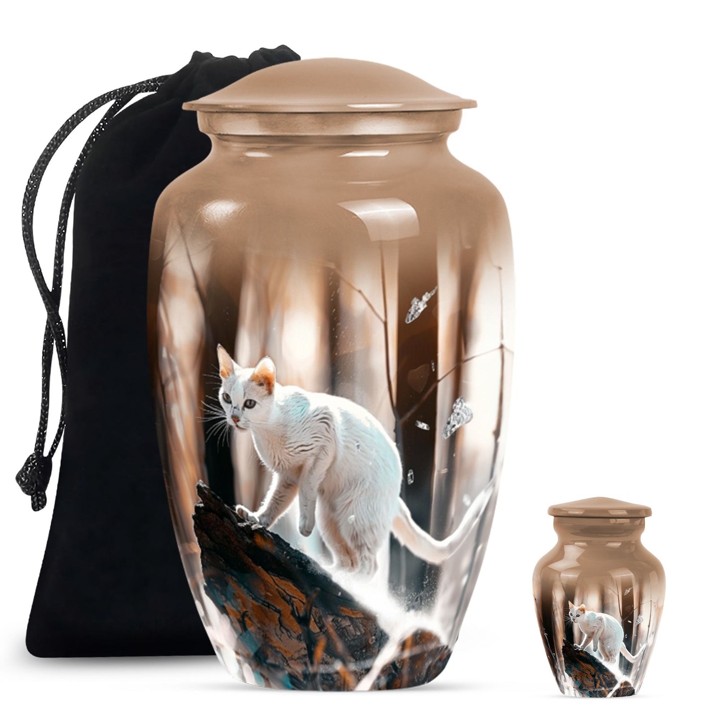 Classic 10 Inch white cat cremation urn for human ashes.