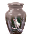 White Cat Cremation Urn For Mom Ashes - Pet Memorial Urn For Cats