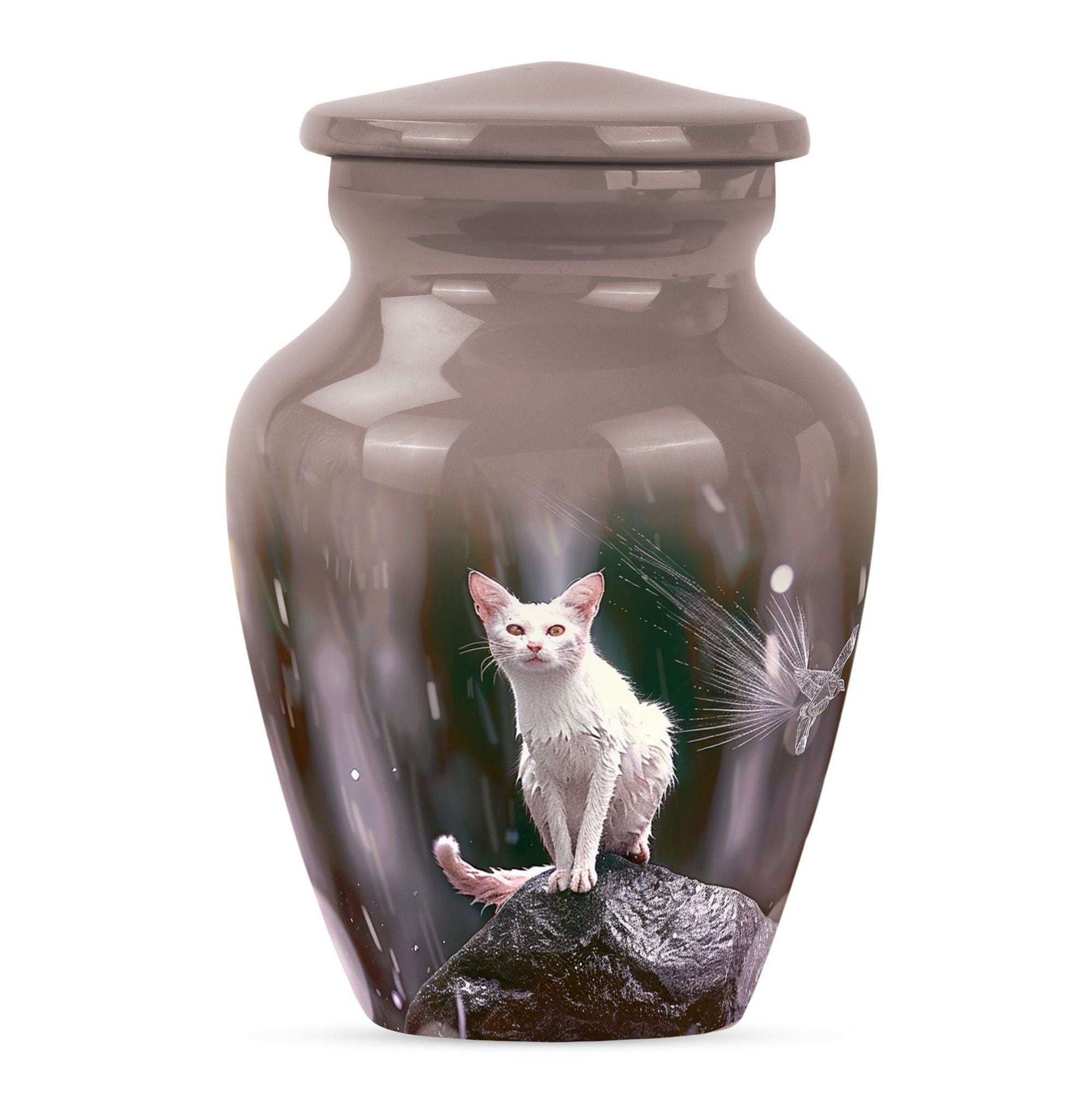 White Cat Cremation Urn For Mom Ashes - Pet Memorial Urn For Cats