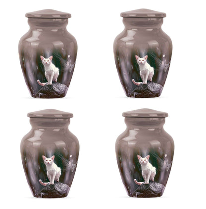 White Cat Cremation Urn For Mom Ashes - Pet Memorial Urn For Cats
