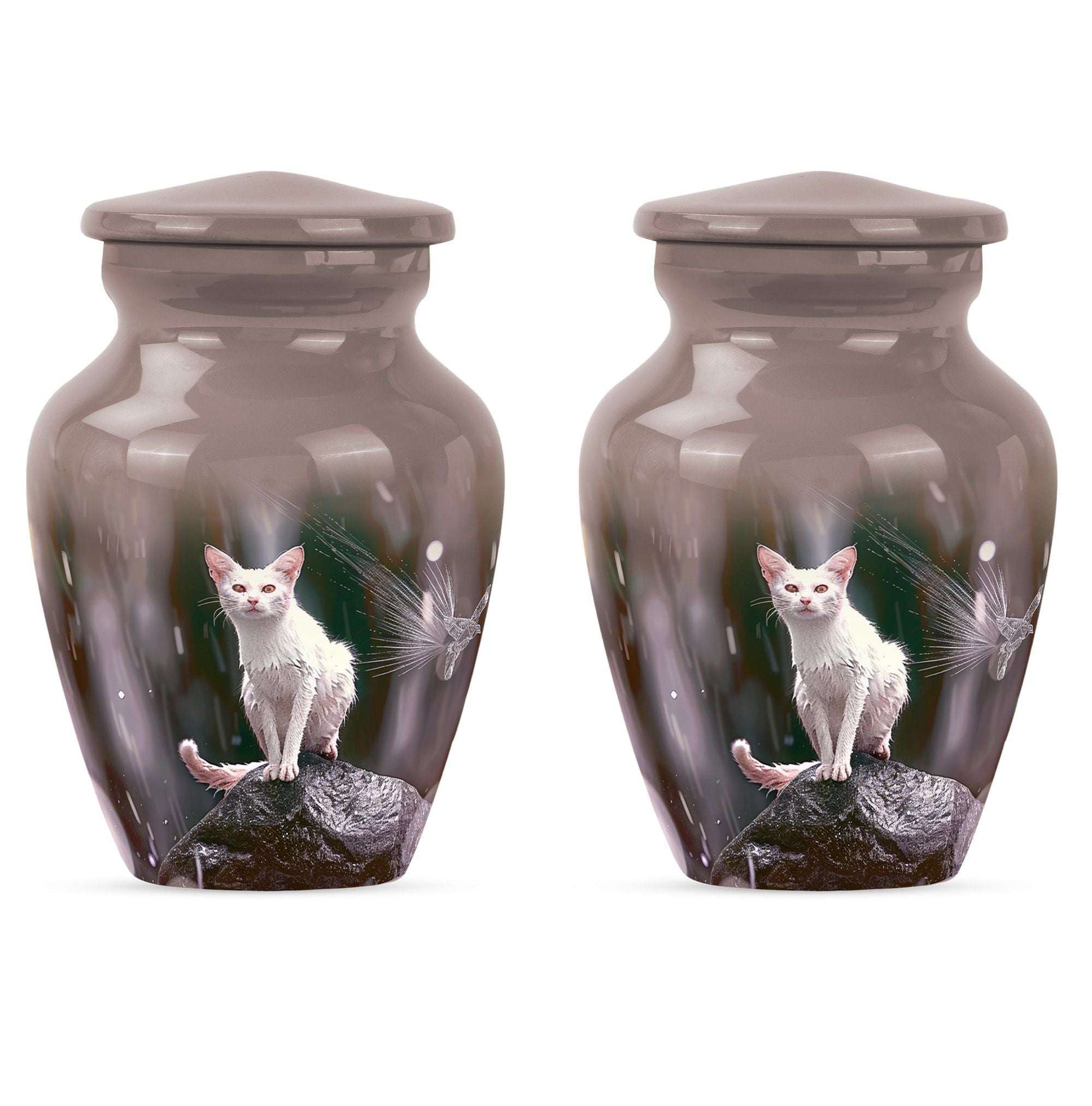 White Cat Cremation Urn For Mom Ashes - Pet Memorial Urn For Cats