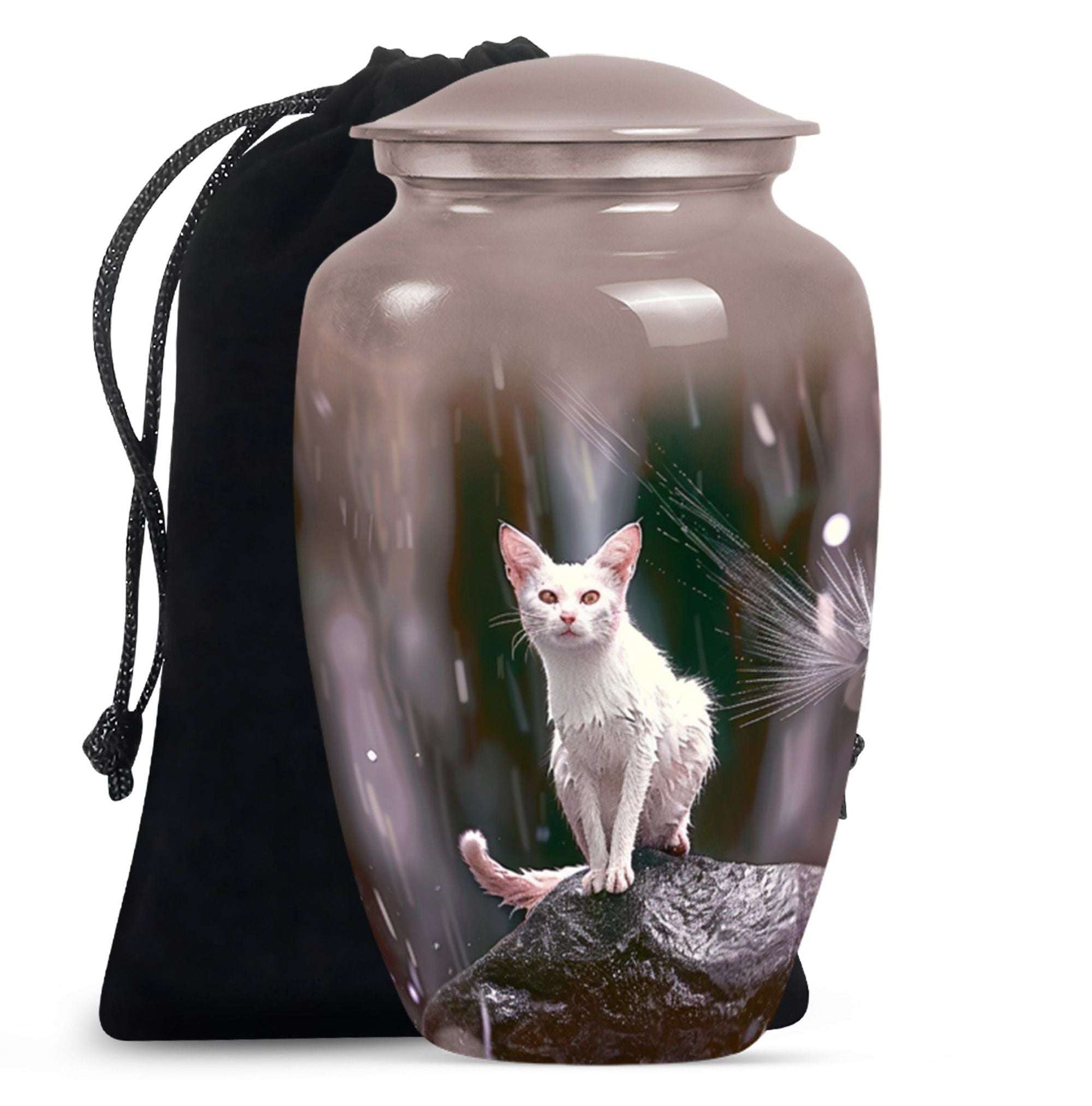 White Cat Cremation Urn For Mom Ashes - Pet Memorial Urn For Cats