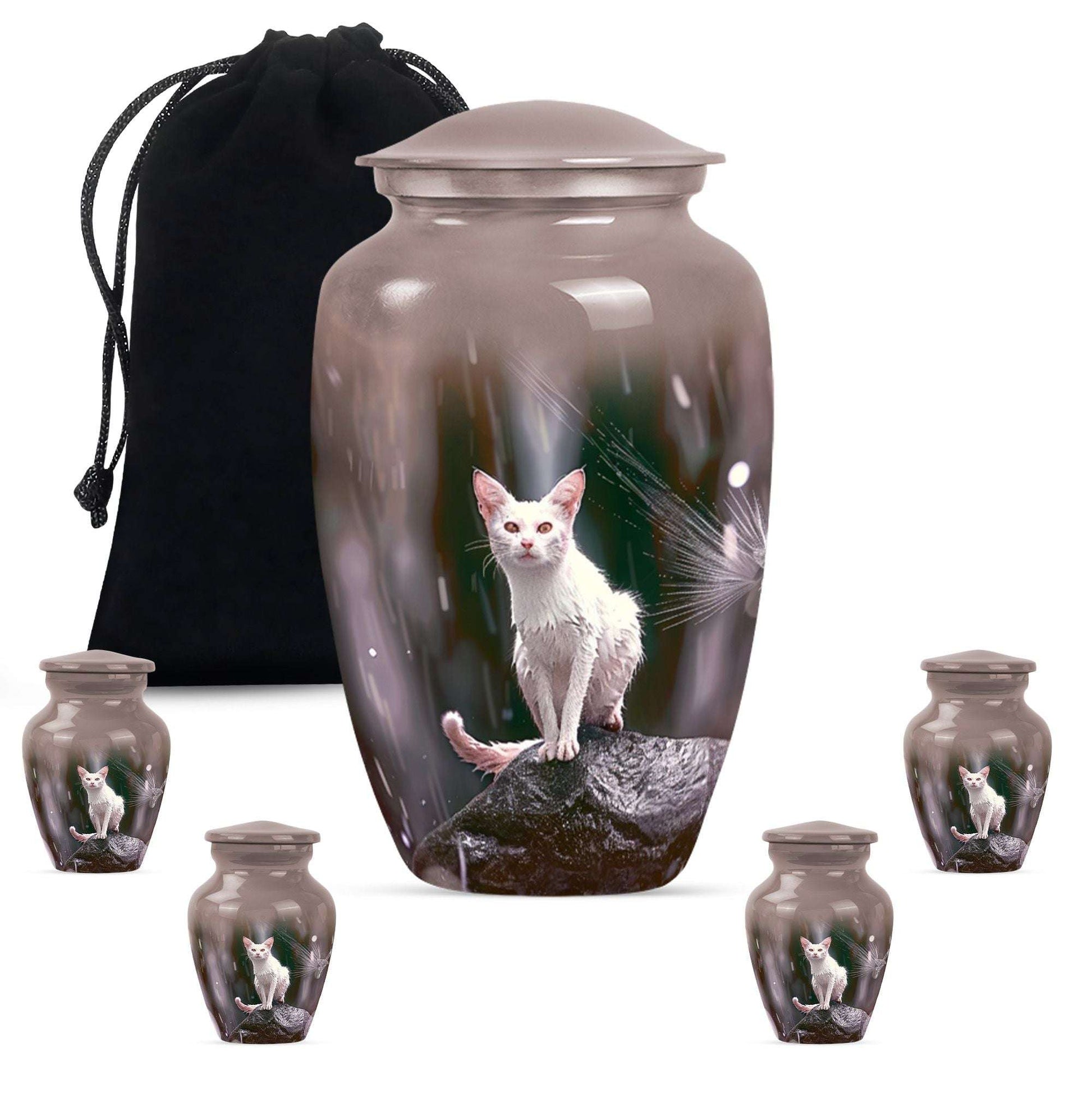 White Cat Cremation Urn For Mom Ashes - Pet Memorial Urn For Cats