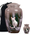 White Cat Cremation Urn For Mom Ashes - Pet Memorial Urn For Cats