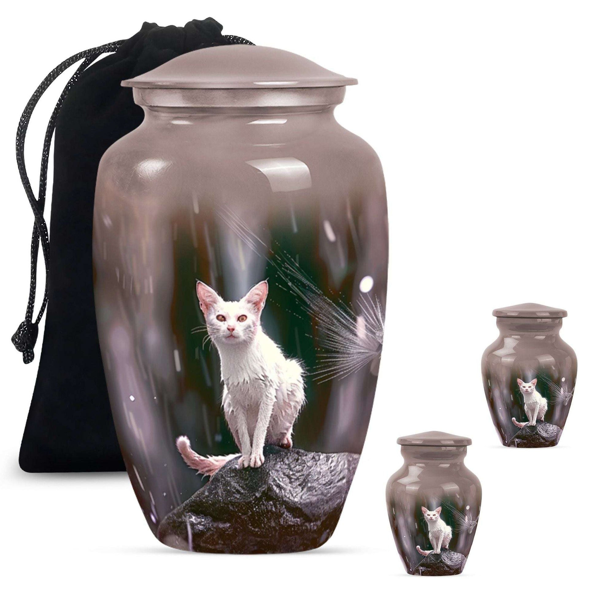 White Cat Cremation Urn For Mom Ashes - Pet Memorial Urn For Cats