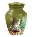 White Cat Urns For Funeral Ashes - Green Pet Cremation Urn For Cats
