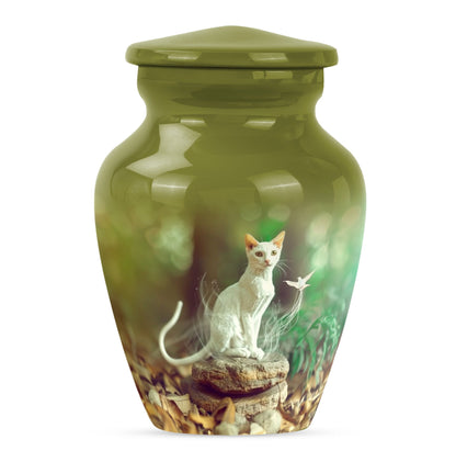 White Personalized Pet Cremation Urn for Pet Ashes - 10-inch, 200 cu in - Yatskia