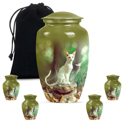 white cat urn for burial ashes