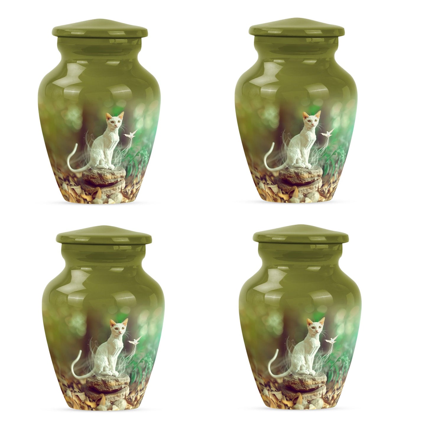white cat urn for burial ashes
