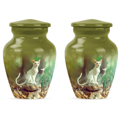 white cat urn for burial ashes