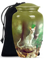 White Cat Urns For Funeral Ashes - Green Pet Cremation Urn For Cats